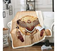 Eagle Dreamcatcher Fleece Throw Blanket Bird Feather Plush Blanket for Sofa Bed Room Indian Native American Vintage Lightweight Double 60x79 Inch
