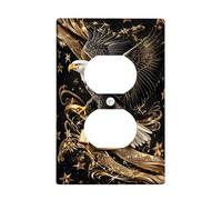 Eagle Duplex Outlet Covers Wall Plate, Bold Elegant Stars Ribbon None Gold Plastic Standard Size Decorative Receptacle Outlet Covers for Bedroom Bathroom Kitchen Entrance Decor