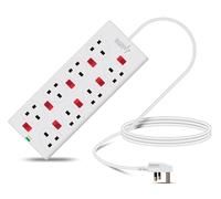 Eagle Eight Gang Mains Power 13A Extension Socket with Individual Switches, Surge Protection to 13A UK Plug Lead Cable, British Standards BS1363 2m