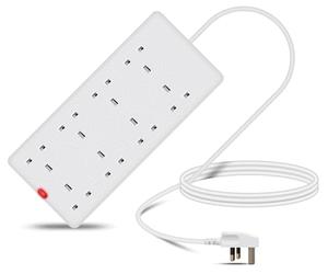 Eagle Eight Gang Mains Power 13A Extension Socket with Neon to 13A UK Plug Lead Cable, British Standards BS1363 2m