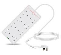 Eagle Eight Gang Mains Power 13A Extension Socket with Surge Protection and Neon to 13A UK Plug Lead Cable, British Standards BS1363 2m