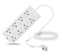 Eagle Eight Gang Switched Mains Power 13A Extension Socket to 13A UK Plug Lead Cable, British Standards BS1363 3m