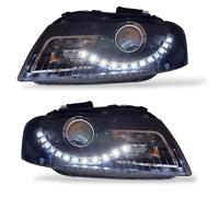 Eagle Eyes Starline LHD Projector Headlights Pair DRL Black For Audi A3 8P 04-08