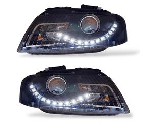 Eagle Eyes Starline LHD Projector Headlights Pair DRL Black For Audi A3 8P 04-08
