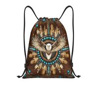 Eagle Feather Ornate Native American Design Women Men Drawstring Bag Lightweight Drawstring Backpack Waterproof Pe Bag For Football Travel Hiking
