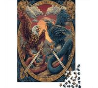 Eagle Fighting Snake, Two Swords Crossed,Puzzles Gemusterte Nachhaltige Puzzles Für Erwachsene Hochwertige Holzspielpuzzles 38x26cm/1000pcs