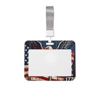 Eagle Flag Vintage Id Badge Holder with Lanyard-Horizontal Card Protector, Clear Abs Hard Shell for Work Office Events
