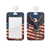 Eagle Flag Vintage Id Badge Holder with Lanyard-Vertical Card Protector Clear Abs Hard Shell, Retractable Reel for Work Office