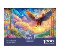 Eagle Flies through Stained-glass Window to Landscape 1000-Piece Jigsaw Puzzle Eagle Challenging & Educational for All Ages 70x50cm/1000pcs