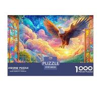 Eagle Flies through Stained-glass Window to Landscape 1000-Piece Jigsaw Puzzle Eagle Ideal for Birthday Giving 38x26cm/1000pcs