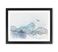 Eagle Flying By Mountain In Nepal In Abstract Modern Art Framed Print | A3 Black Framed Wall Art | Ready to Hang | Abstract Animal Picture | Living Room Bedroom Lounge Office