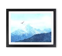 Eagle Flying By Mountain In Nepal Painting Modern Art Framed Print | A2 Black Framed Wall Art | Ready to Hang | Modern Animal Picture | Living Room Bedroom Lounge Office