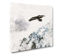Eagle Flying High Watercolour Canvas Print | Gallery Wrapped 30mm Frame Wall Art | 20x20 inches | Ready to Hang | Modern Animals Picture | Living Room Bedroom Lounge Office