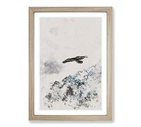 Eagle Flying High Watercolour Framed Print | A2 Oak Framed Wall Art | Ready to Hang | Modern Animal Picture | Living Room Bedroom Lounge Office