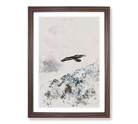 Eagle Flying High Watercolour Framed Print | A2 Walnut Framed Wall Art | Ready to Hang | Modern Animal Picture | Living Room Bedroom Lounge Office