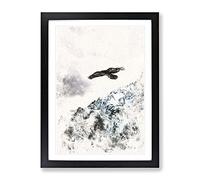 Eagle Flying High Watercolour Modern Framed Print | A2 Black Framed Wall Art | Ready to Hang | Modern Animal Picture | Living Room Bedroom Lounge Office