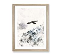 Eagle Flying High Watercolour Modern Framed Print | A3 Oak Framed Wall Art | Ready to Hang | Modern Animal Picture | Living Room Bedroom Lounge Office