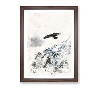 Eagle Flying High Watercolour Modern Framed Print | A4 Walnut Framed Wall Art | Ready to Hang | Modern Animal Picture | Living Room Bedroom Lounge Office