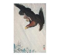Eagle Flying in Snow (1933) by Ohara Koson. Notebook Journal: Goshawk on Snow-covered Pine Bough & Eagle Flying in Snow (1933)