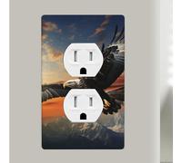 Eagle Flying In The Sky Duplex Receptacle Outlet Covers, 1-Gang Standard Size Wall Plates, Unbreakable Polycarbonate Dual Outlet Faceplates Covers For Kitchen Home Kids Room Decor 4.5" X 2.76"