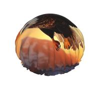 Eagle flying in the sunset Shower Cap for Women Double Layers Thick Hair Caps Reusable Waterproof Bath Caps with Elastic Band Hair Hat Washable Shower Hat for Men Women Spa Salon