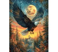 Eagle Flying Over A Moonlit Forest 500 Pieces Set Classic Jigsaw Puzzle Science Fiction Magical Dream Couple Puzzle Partners Mind Relaxation Wall Decor Easter New Year Premium Cardboard 500 PCS