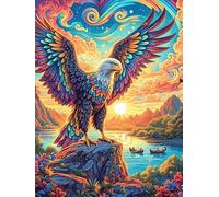 Eagle Flying Over Mountain Valley 300 Pc DIY Jigsaw Puzzle Fairy Tale Scenery Cartoon Puzzles for Adults Teens Hard Challenging Team Building Stress Reducing Autumn High-grade Rigid Cardboard 300 PC