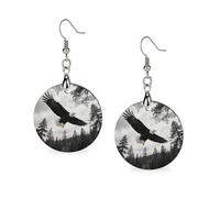 Eagle Forest Dangle Earrings for Women Trendy Lightweight Wood Geometric Earring Wooden Bohemian Print Eardrop Vintage Jewelry Gift Mother Valentine's Day, Circular, Wood, No Gemstone