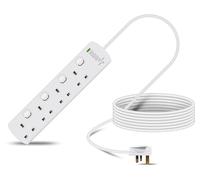 Eagle Four Gang Mains Power 13A Extension Socket with Individual Switches, Neon, Surge Protection to 13A UK Plug Lead Cable, British Standards BS1363 10m