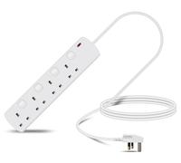 Eagle Four Gang Switched Mains Power 13A Extension Socket with Neon to 13A UK Plug Lead Cable, British Standards BS1363 2m