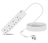 Eagle Four Gang Switched Mains Power 13A Extension Socket with Neon to 13A UK Plug Lead Cable, British Standards BS1363 10m