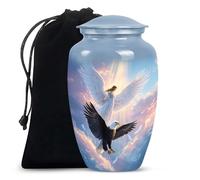 Eagle Funeral Urn for Adult Human Ashes - Decorative White Angel Urns for Women & Men - Large Cremation Blue Urn for Adult - Sunlight Urns (10 Inch)