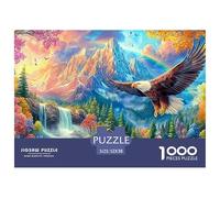 Eagle Glides over Mountain, Rainbow And Waterfall 1000 Piece Jigsaw Puzzle Eagle Perfect Birthday Present for Kids & Adults 52x38cm/1000pcs