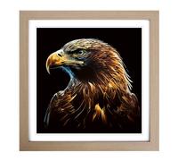Eagle Graphic Art No.1 Framed Print | 18x18 Inch Oak Framed Wall Art | Ready to Hang | Modern Animal Picture | Living Room Bedroom Lounge Office