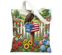 Eagle Hawks Bird Canvas Tote Bag for Shopping 13 * 15, Floral Plant Botanical Leaf Reusable Grocery Bag for Women, Farmhouse Travel Pattern Gift Decoration