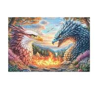 Eagle Head And Dragon Head with Flames 1000 Pc DIY Jigsaw Puzzle Puzzles for Adults Teens Hard Challenging Team Building Stress Reducing Autumn Gift 1000 PCS