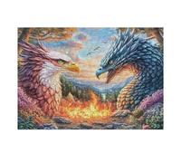 Eagle Head And Dragon Head with Flames 300 Pcs Jigsaw Puzzles Puzzles for Adults Teens Fun Family Game Team Building Stress Reducing Autumn Gift Durable Recycled Material 300 PCS