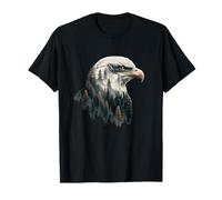 Eagle Head Double Exposure Forest Feathers Trees Native Gift T-Shirt