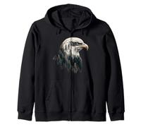 Eagle Head Double Exposure Forest Feathers Trees Native Gift Zip Hoodie
