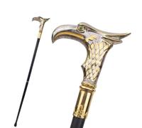 Eagle Head Walking Cane, Gold and Silver Decorative Handle, Black Shaft, Vintage Style