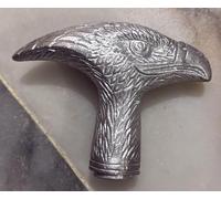 Eagle Head Walking Cane Handle, Metal, Antique Silver Finish, Detailed Feather Engraving, Decorative Bird Topper