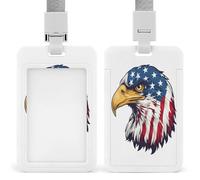 Eagle Head with A American Flag Pattern ID Badge Holder Retractable Clip Card Holder Card Protector Name Badge Name Tag for Work Office Doctor Nurse