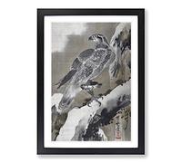 Eagle Holding a Small Bird by Kawanabe Kyosai Framed Print | A2 Black Framed Wall Art | Ready to Hang | Modern Animal Picture | Living Room Bedroom Lounge Office