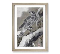 Eagle Holding a Small Bird by Kawanabe Kyosai Framed Print | A2 Oak Framed Wall Art | Ready to Hang | Modern Animal Picture | Living Room Bedroom Lounge Office