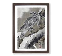 Eagle Holding a Small Bird by Kawanabe Kyosai Framed Print | A2 Walnut Framed Wall Art | Ready to Hang | Modern Animal Picture | Living Room Bedroom Lounge Office