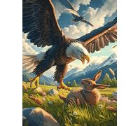 Eagle Hunting A Rabbit in A Mountain Meadow 300-piece Jigsaw Puzzle Bundle Wildlife Plant Family Puzzle Lovers Brain Training Mindful Activity Spring Creativity & Gift Giving
