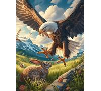 Eagle Hunting A Rabbit in A Mountain Meadow 300-piece Jigsaw Puzzle Set Wildlife Pet Cute For Adults Teens 14+ Logic Skill Indoor Game Family Game Night Summer Paperboard 300 PCS