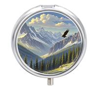 Eagle in Misty Mountain Pill Box for Pocket Round Pill Box 3 Compartment Decorative Portable Travel Pill Holder Tablet Vitamin Organizer Mini Pill Case