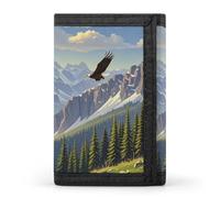 Eagle in Misty Mountain Wallet Compact Trifold Wallet with Keychain Lightweight & Durable Purse for Outdoor, style, One size, Classic