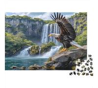 Eagle Jigsaw Puzzles Waterfall Cliff Perch 1000Pc Recycled Paper for Adults Puzzle Difficult Challenging Game Decompression Home Fun Present Gift 38x26cm/1000pcs